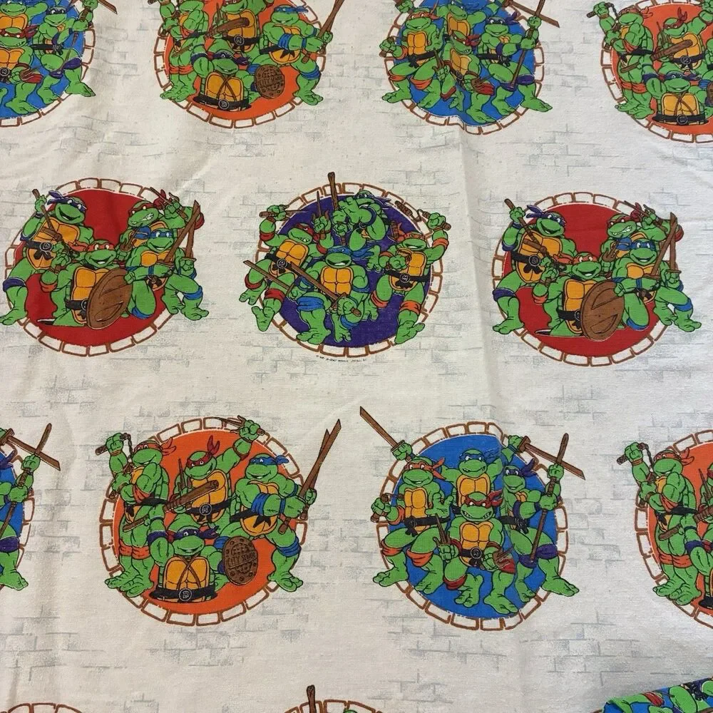 Vintage 1990 Teenage Mutant Ninja Turtles Twin Size Fitted Sheet The Bibb Co USA